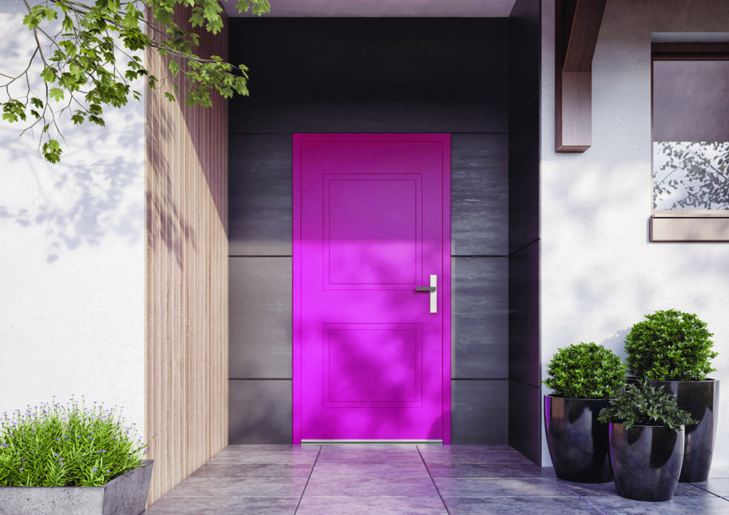 Drzwi zewnętrzne w kolorze różowym vetrex